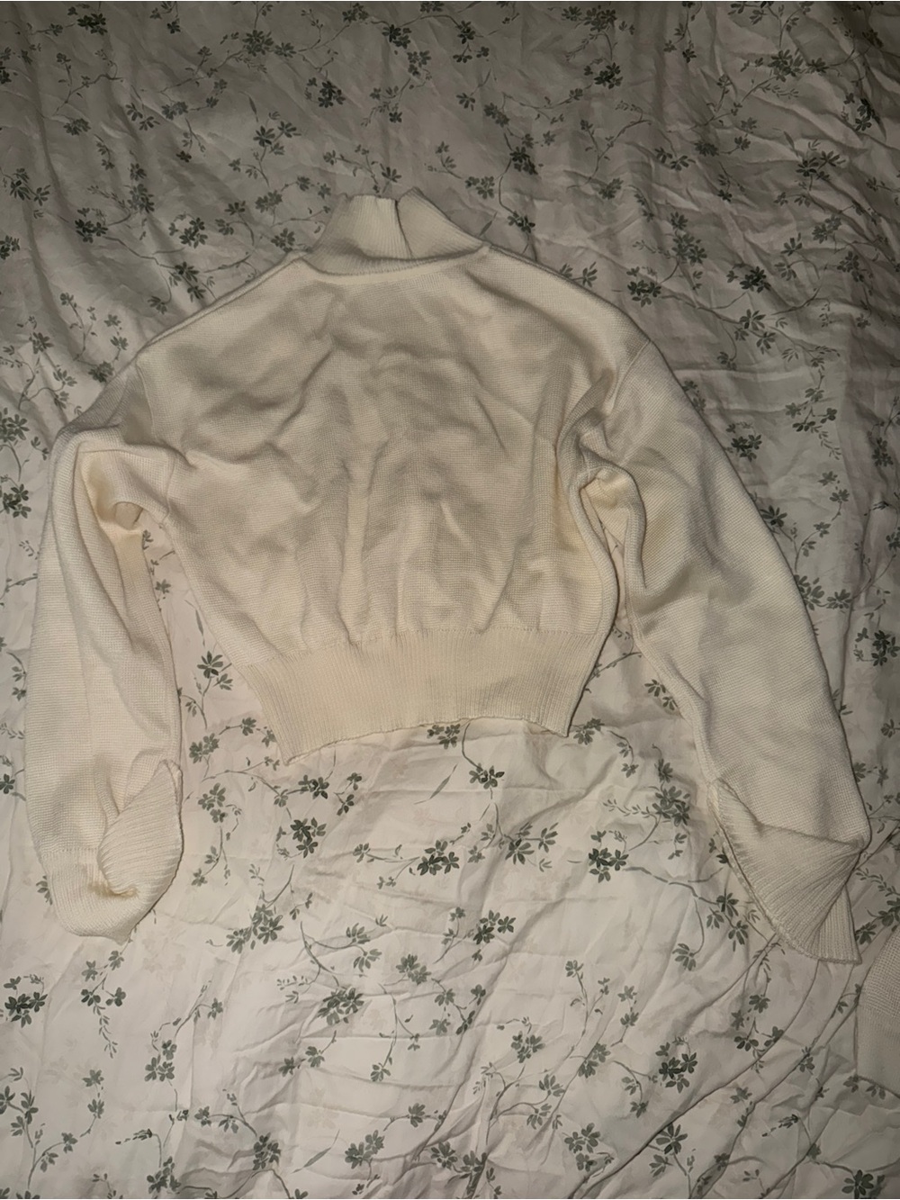Cream cropped >50% wool blend mock neck sweater